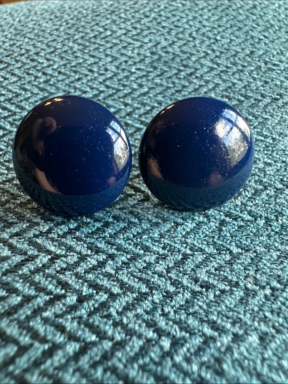 VTG 70s 80s Deep Navy Cobalt Blue Enamel Dome Button Post Earrings -Midcentury